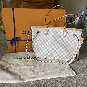 Limited Addition Louis Vuitton Damier azur white/pink strap NeverFull MM 2021
